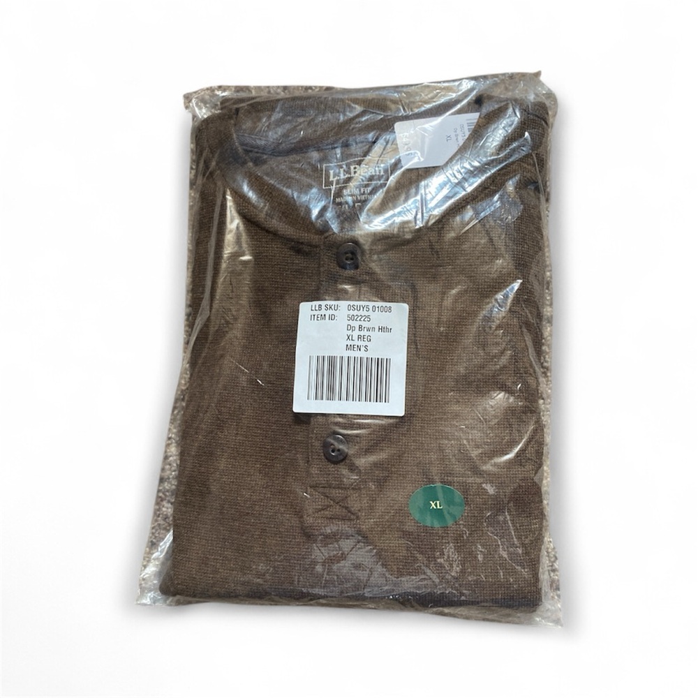 L.L. Bean Men's Dark Brown XL Slim Fit Long Sleeve Henley Brand New with Tags.